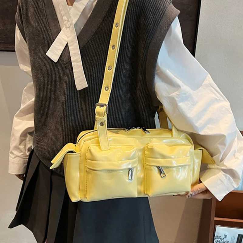 Shiny Multi-pocket Women Shoulder Bag Korean Niche Celebrity-style Motorcycle Bag Fiable And Versatile Designer New HandbagXJ250605