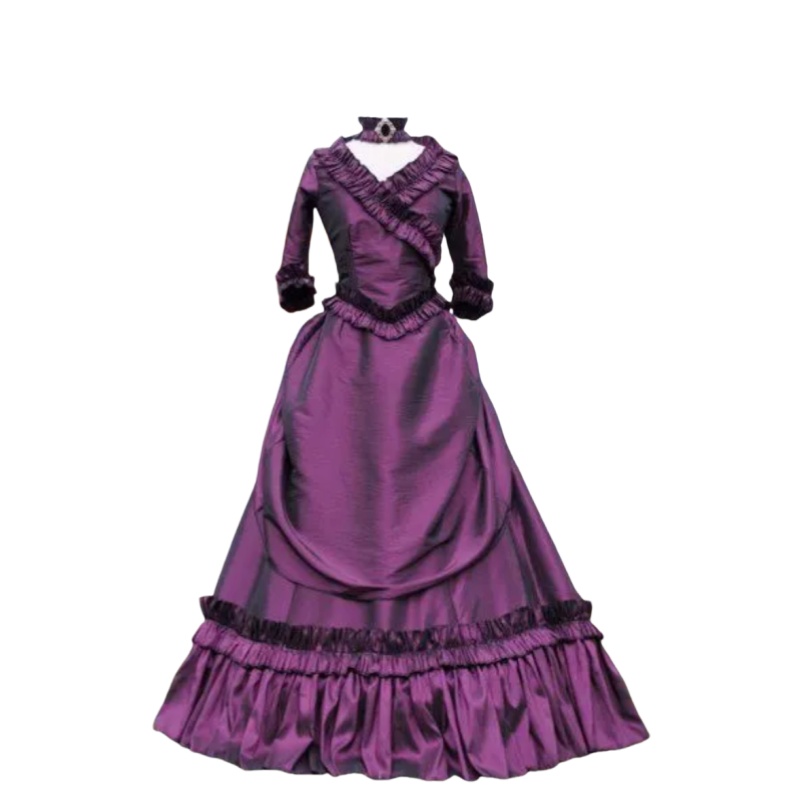 Medieval Victorian Prom Dresses Ruched Classical Gothic Vampire Gown Women 18th Century Revolution Georgian Era Baroque Style Purple Evening Dress For