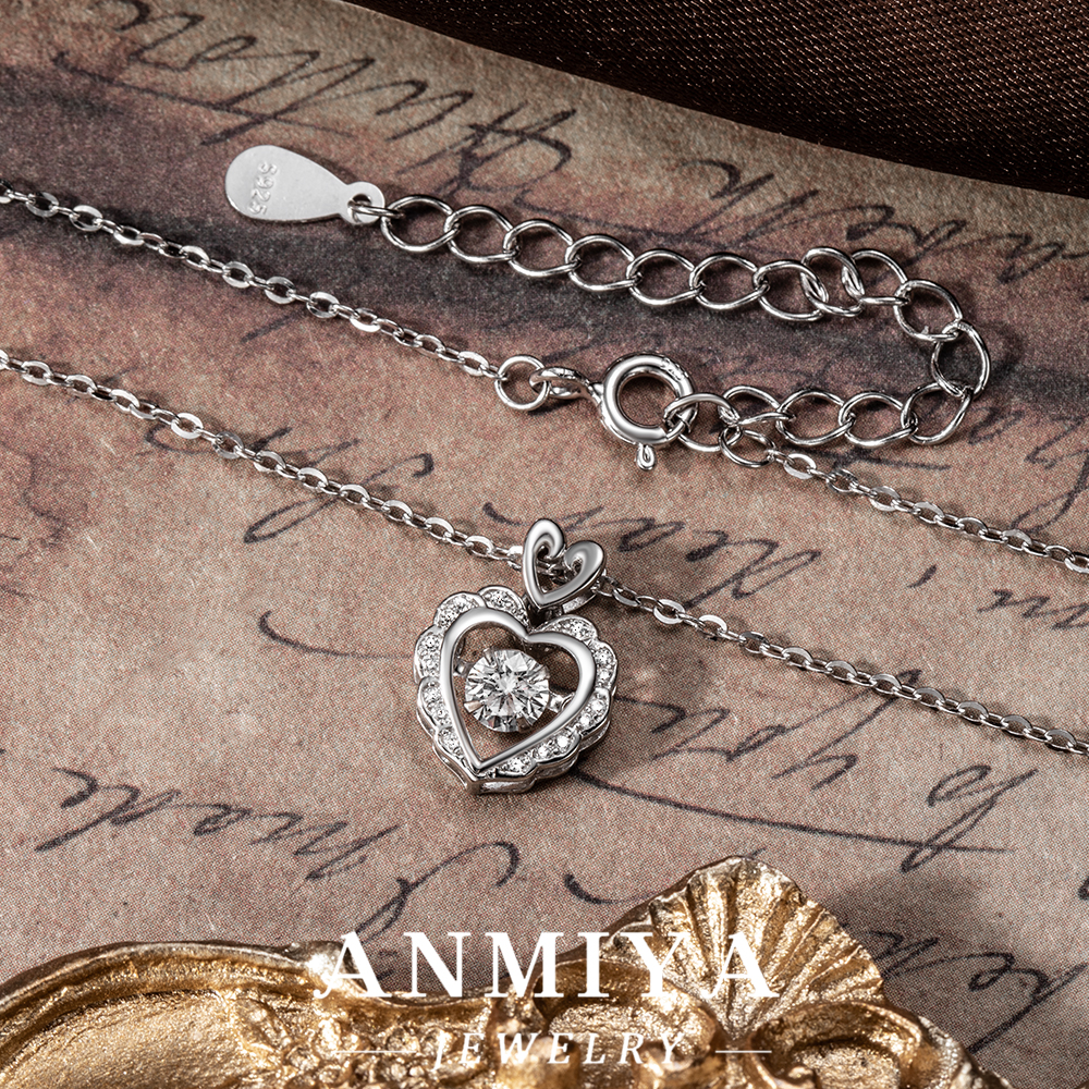 Luxury Silver Jewelry Heart Pendant Necklace Featuring Movable Zircon Stones, Premium 925 Necklace for Formal Events