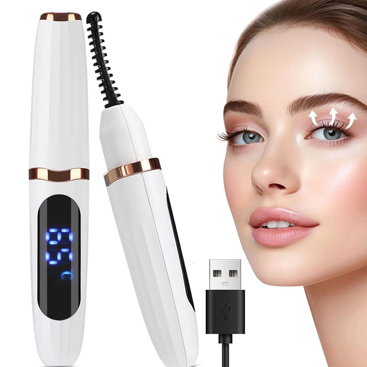 Electric Eyelash Curler Professional Fast Heating Eyelashes Curling Natural Eyelash Comb Portable Lash Long Lasting Makeup Tool 250604