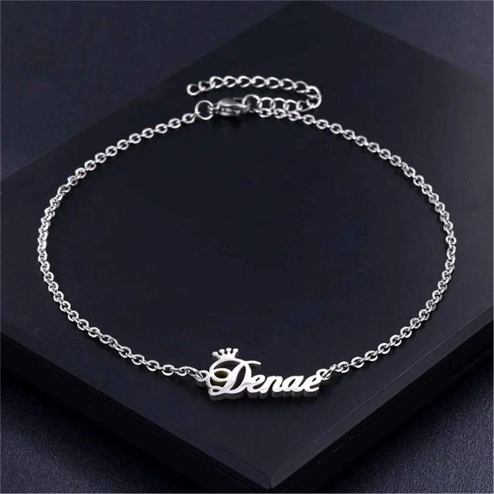 Custom Crown Name Anklets For Woman Stainless Steel Personalizado Letter Foot Bracelet Summer Beach Jewelry Gift 250528
