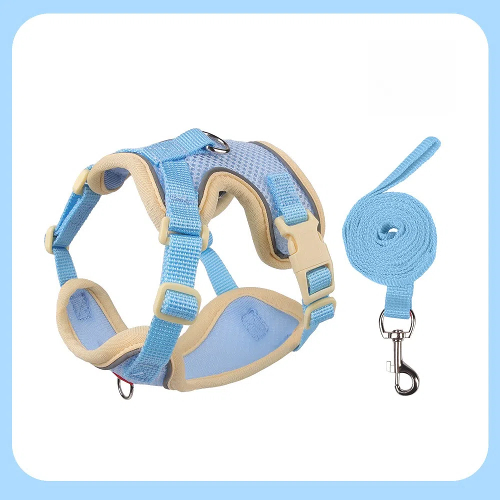 Adjustable Breathable Mesh Pet Harness and Leash Set for Cats & Small Dogs with Reflective Strips