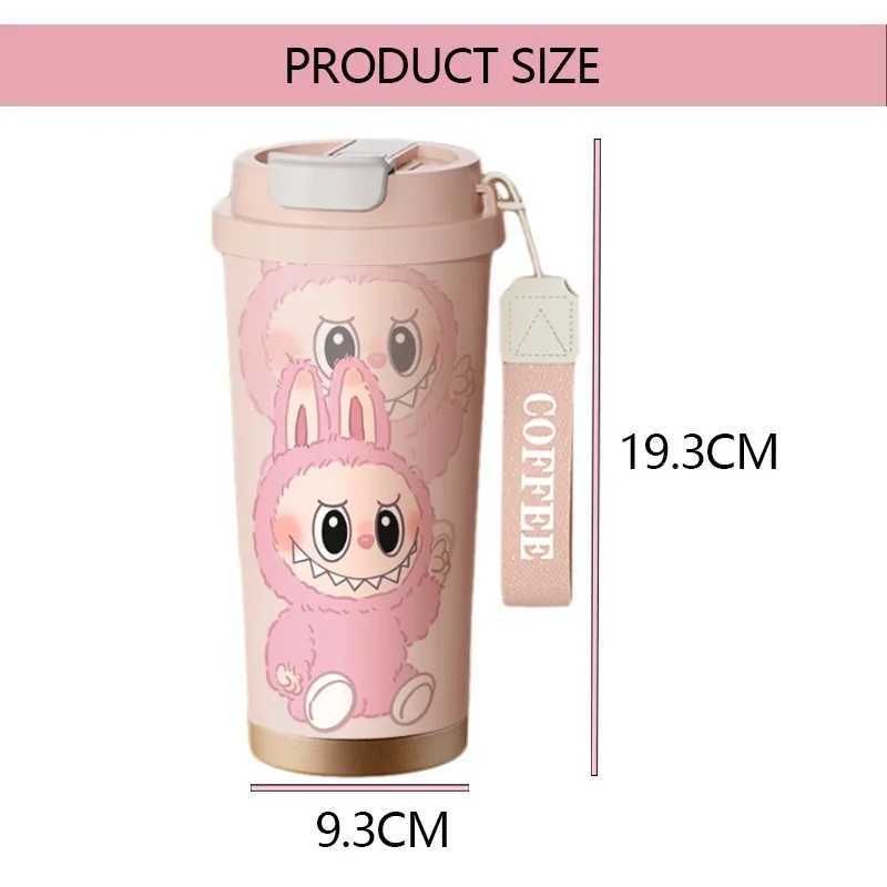 LABUBU Stainless Steel Thermos Cup Large Capacity Water Cup Portable Straw Cup Cute Cartoon Design Ideal Gift for Family Friends X250605