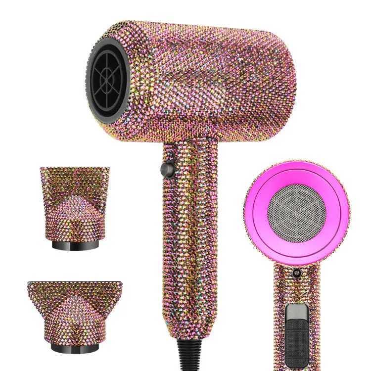 Bling Hair Dryer with Rhinestones Professional Diamond Ionic Hair Dryer for Hotel Outdoor Travel XJ250605