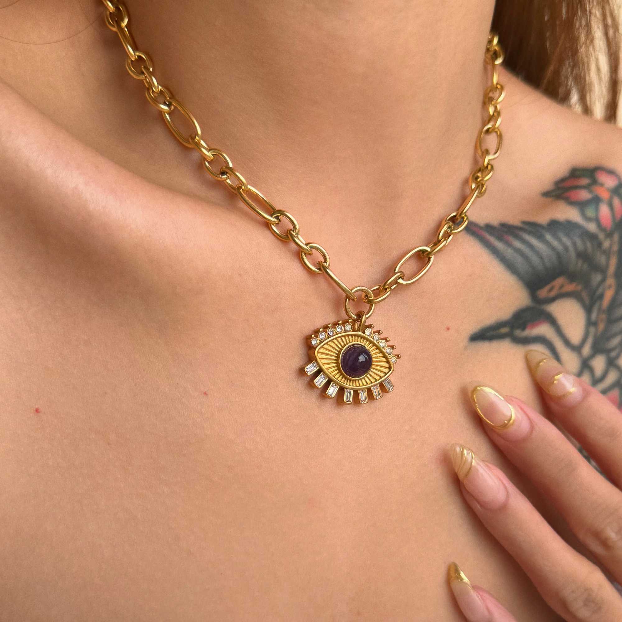 DASEIN 2025 Yeni 18k Altn Kaplama Zirkon Gz of Prophecy Kolye Tarnish Serbest Paslanmaz elik Sarkt Vintage ansl ekicilik Tak XJ250604