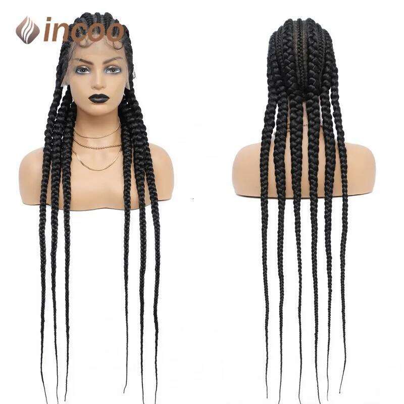 Incoo 36" Synthetic Full Braided For Black Women Jumbo Knotless Box Braid Lace Wigs Cornrow Wig Braide African Hair