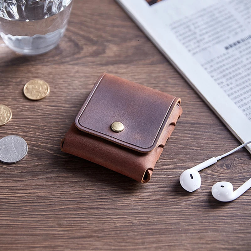 100% Genuine Leather Coin Purse For Men Women Female Cowhide Vintage Small Mini Money Bag Earphone Line Case Change Pouch Holder 250605