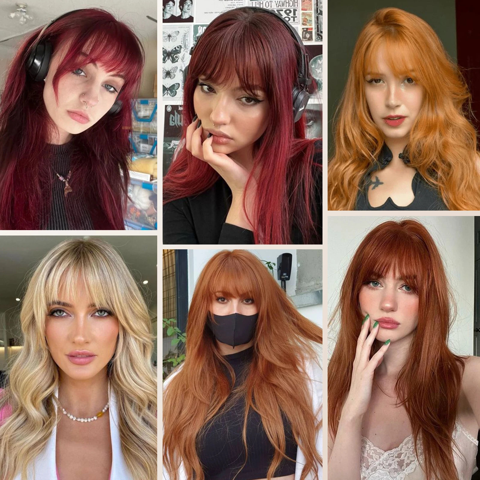 Bangs Hair Clip in Bangs 100% Real Human Hair Extensions Wispy Bang Ginger Copper Fake Bangs Fringe with Temples for Women Daily 250529