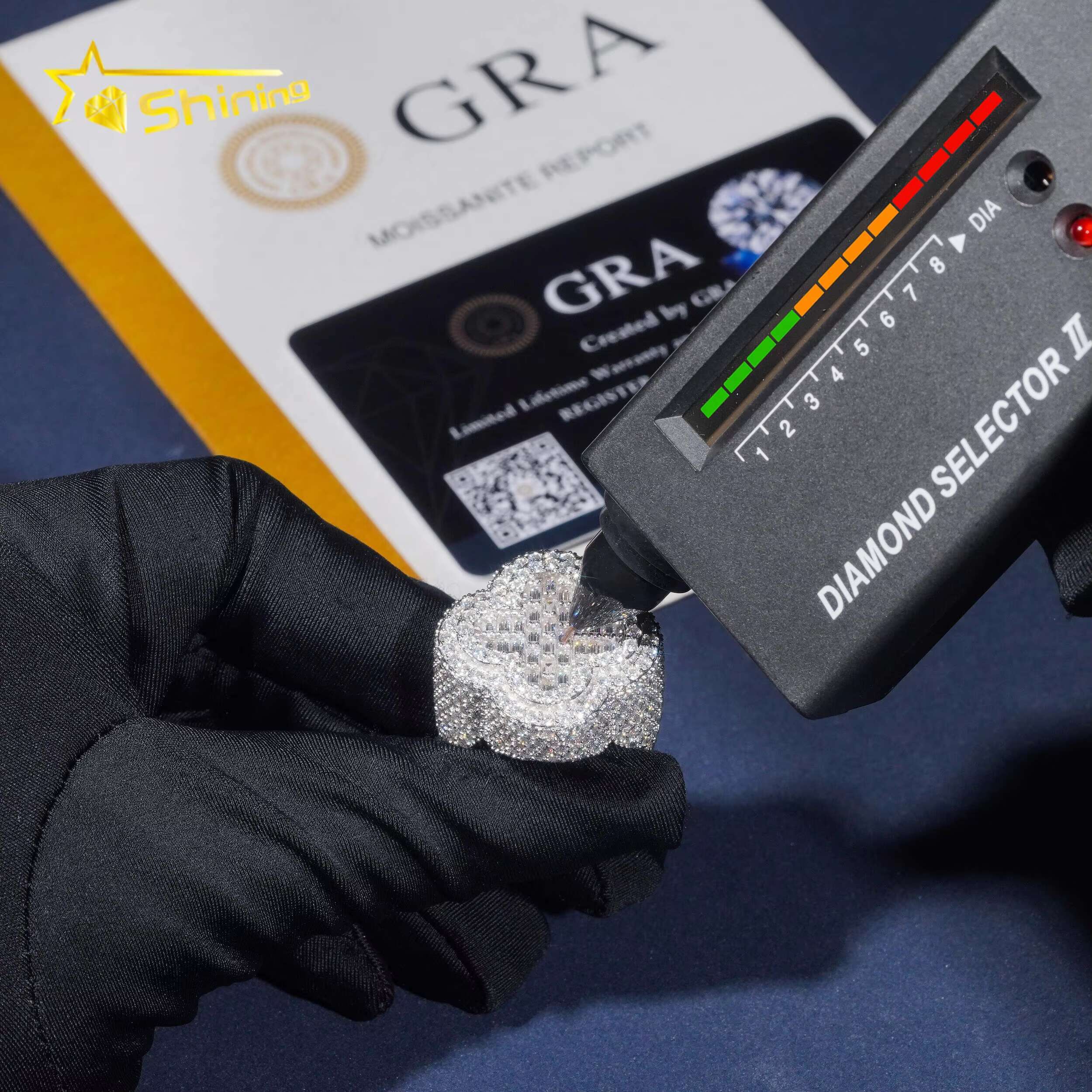 New GRA Certificate 925 Sterling Silver Gold Plated Fine Jewelry Iced Out VVS Diamond Cross Moissanite Hip Hop Ring Men Ring