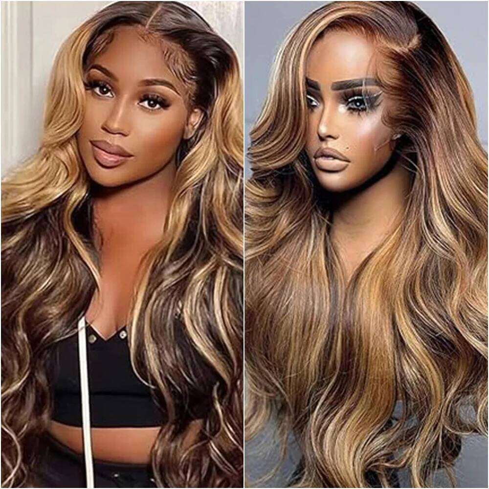 30 36 Inch Highlight Ombre Body Wave 13x4 HD Lace Front Wig 4/27 Colored 200 Density Human Wigs Pre Plucked Brazilian Hair