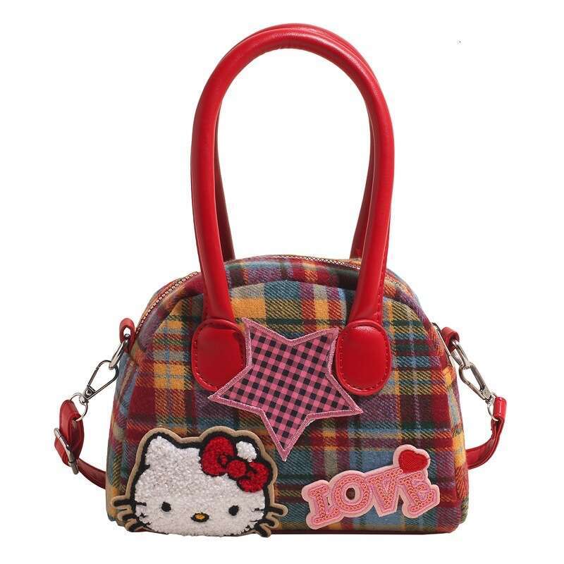 Korean Style INS Exquisite Plaid Cute Kitty Bow Star Fashion Handbag Crossbody Bag for Women Y2K Backpack