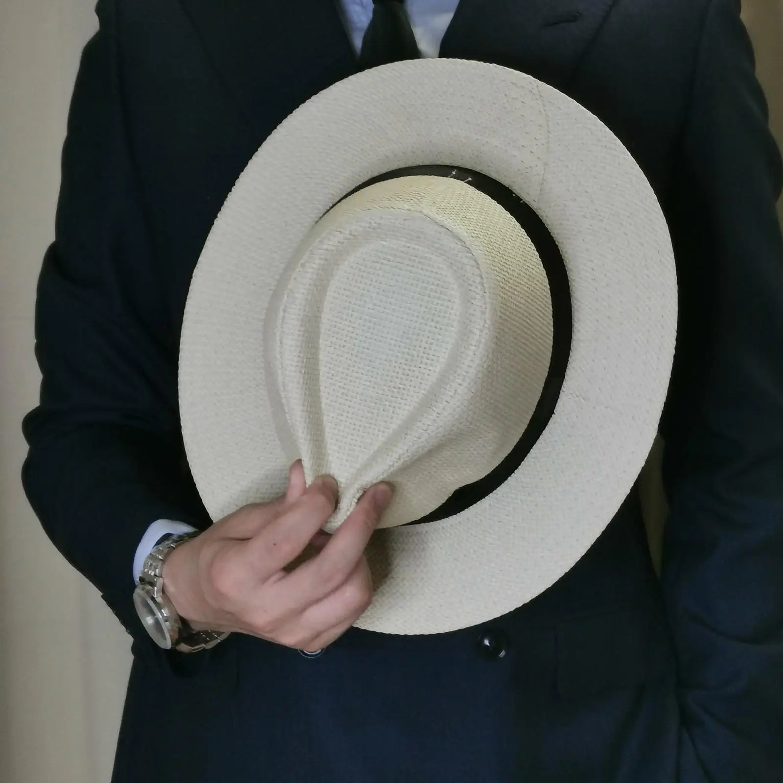 Fashion Men Natural Panama Straw Hat Summer Trendy Beach Sun Hats Solid Color Fedoras Ribbon Casual Cowboy Jazz Cap Gangster Cap 250605