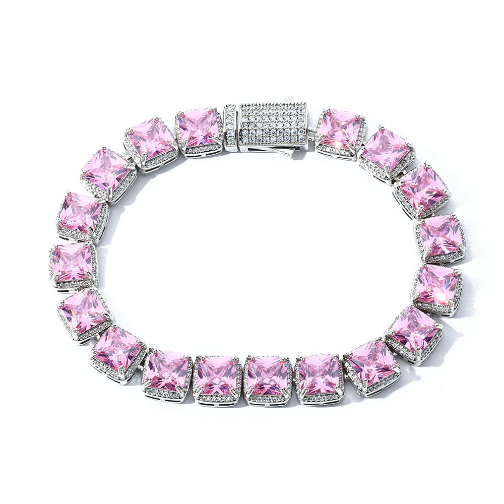 10mm Rock Candy Chain Pink Moissanite Bracelet Hip Hop Jewelry Versatile High-end Mens Bracelet