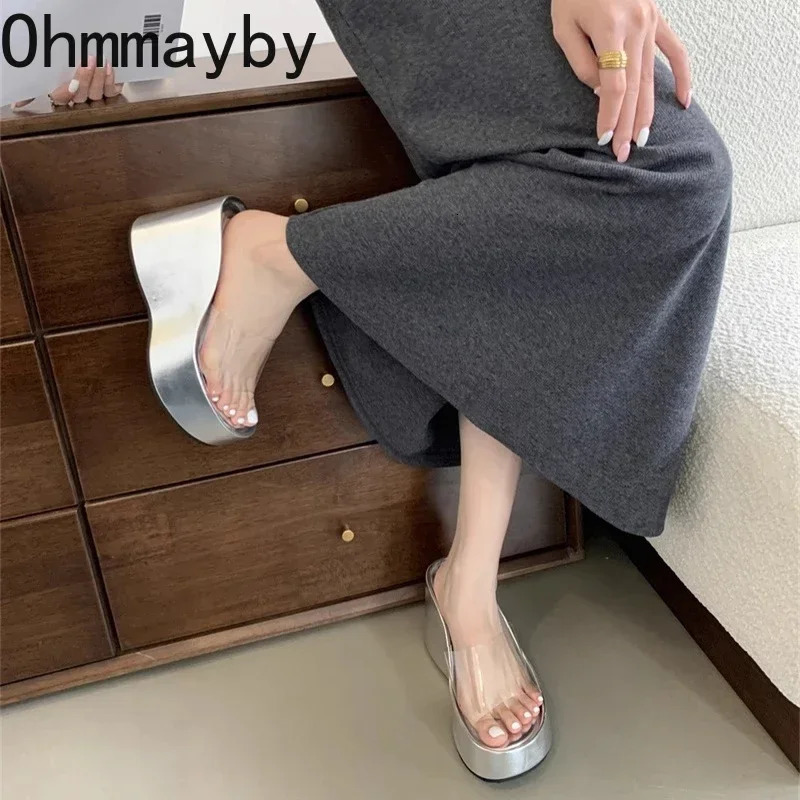 Summer Chunky Woman Slippers Fashion PVC Transparent Platform Wedges Heel Slides Ladies Casual Outdoor Beach Shoes 250605
