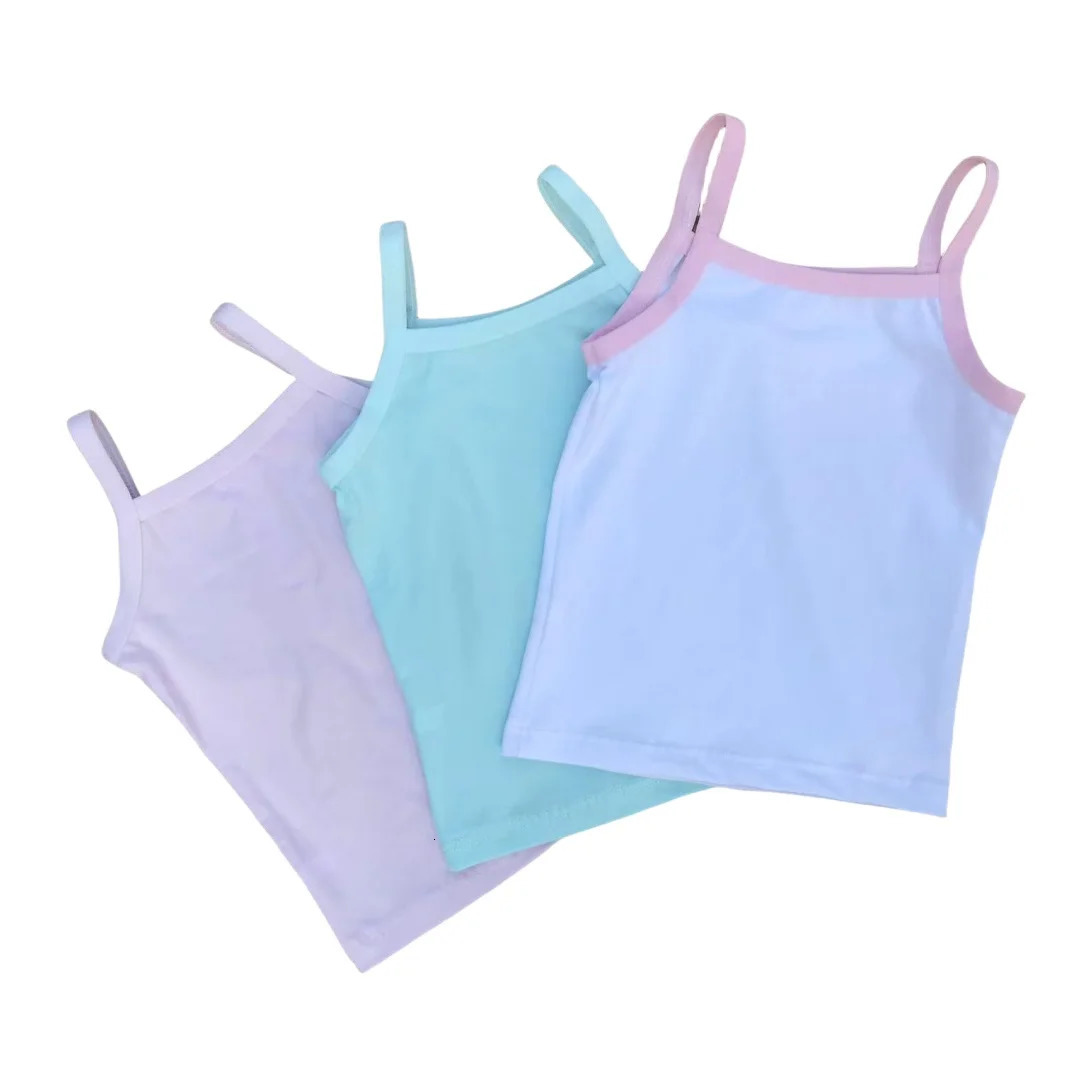 3pcs/Lot Kids Solid Color Singlet Breathable Underwear Gir Cotton Undershirts Soft Tank Tops for Baby Girl Size 2-8T 250604
