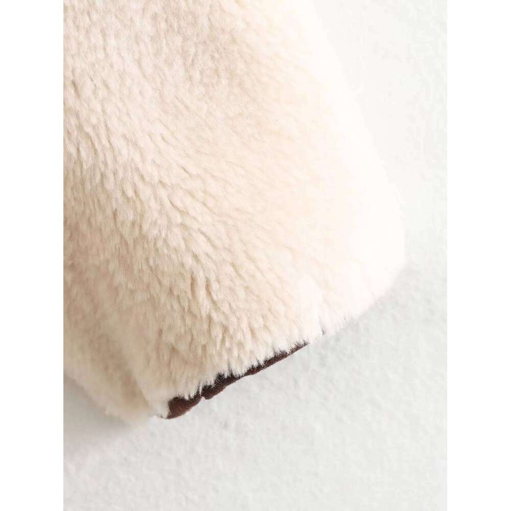 New Fashion Thick Warm Loose Single Breasted Stand Neck Fleece Retro Long Sleeve Side Pocket Women's Coat Chic Top