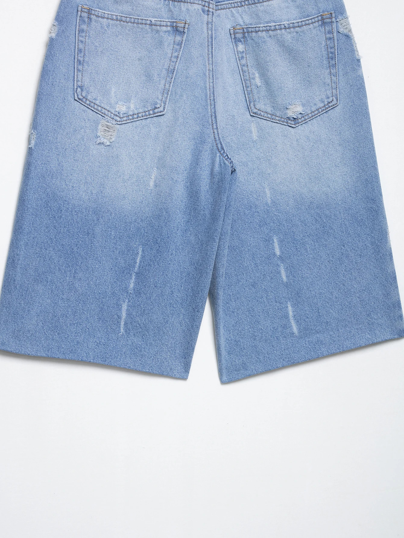 RARA Summer Womens Clothing Midwaist Washed and Worn Raw Edge Straight Casual Versatile Denim Shorts 250604