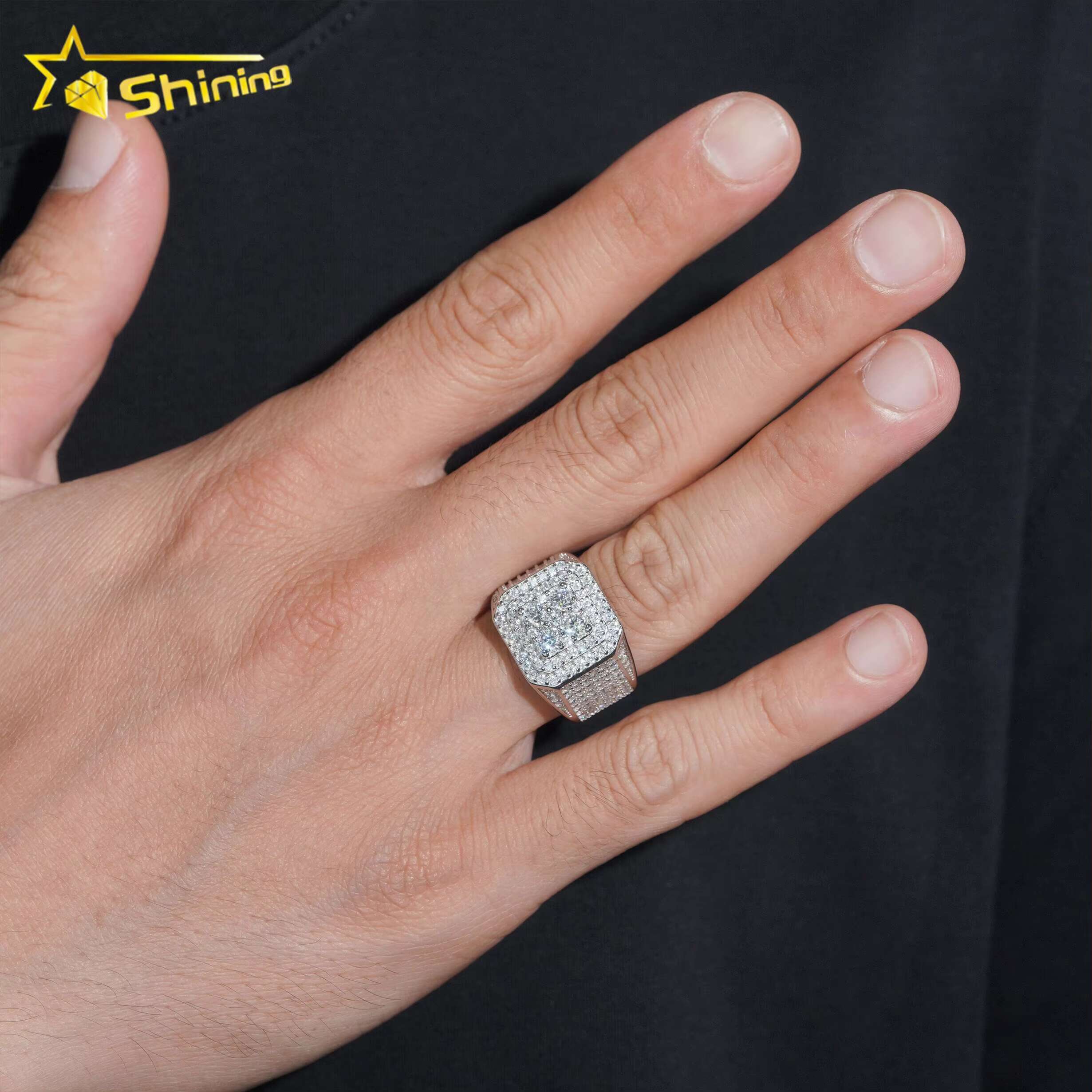 Wholesale Price Custom VVS Diamond Hip Hop Iced Out Moissanite Mens Ring 925 Sterling Silver Jewelry