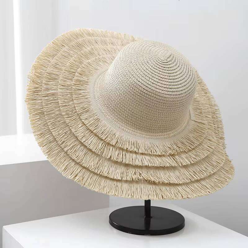 Vintage Internet Celebrity Wide Brim Straw Hat Tassel Summer Outing Protection for Women Beach Sun