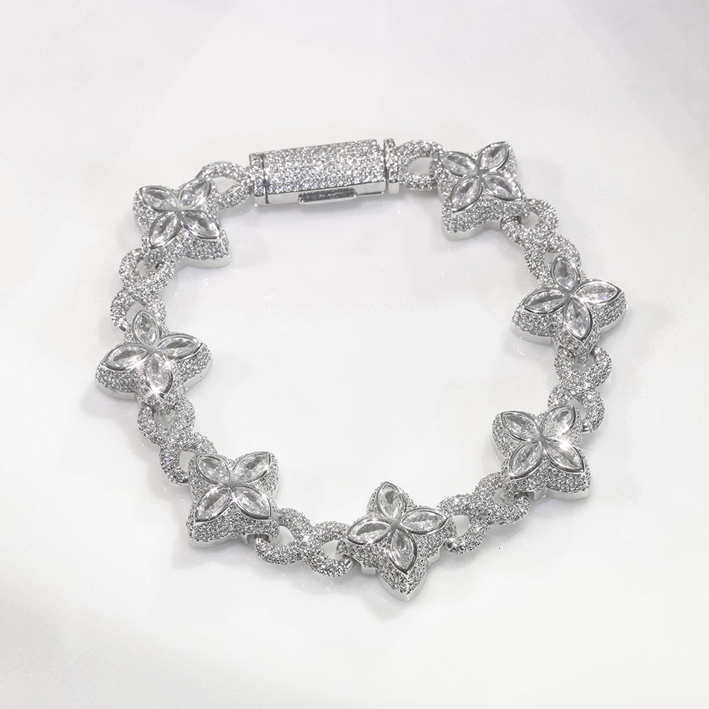 Four leaf clover Moissanite eight character Cuban bracelet hip-hop mens bracelet high-end and versatile trendy accessory