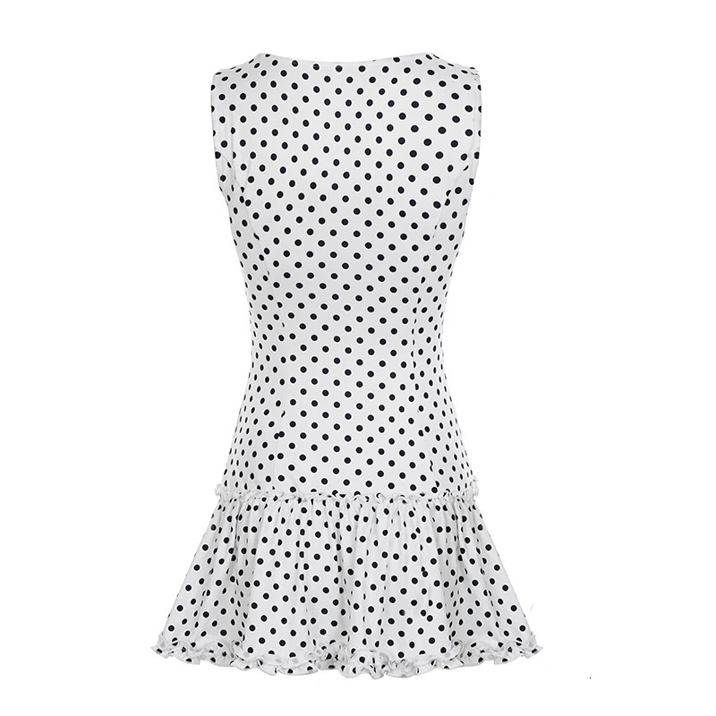 Polka Print Slim Fit Women Vest Dress Summer Casual Office Lady Simple Ruffle Fashion Trendy Dress 250604