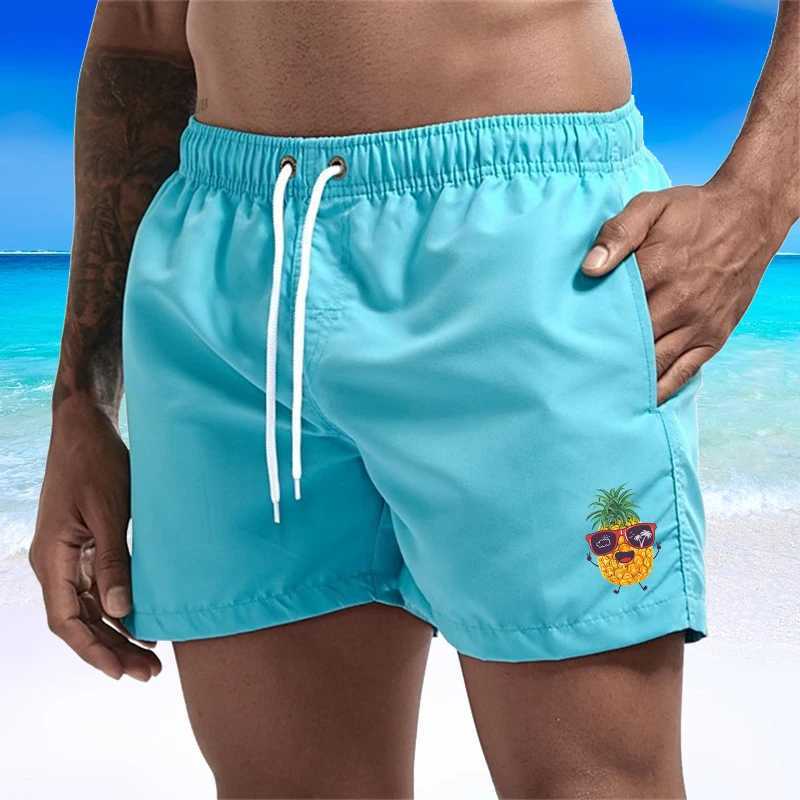 Pineapple Print Board Shorts for Men Summer Quick Dry Beach Shorts with Mesh Lining Side Pockets Swimwear Swimsuit Bathing Suit XJ250605