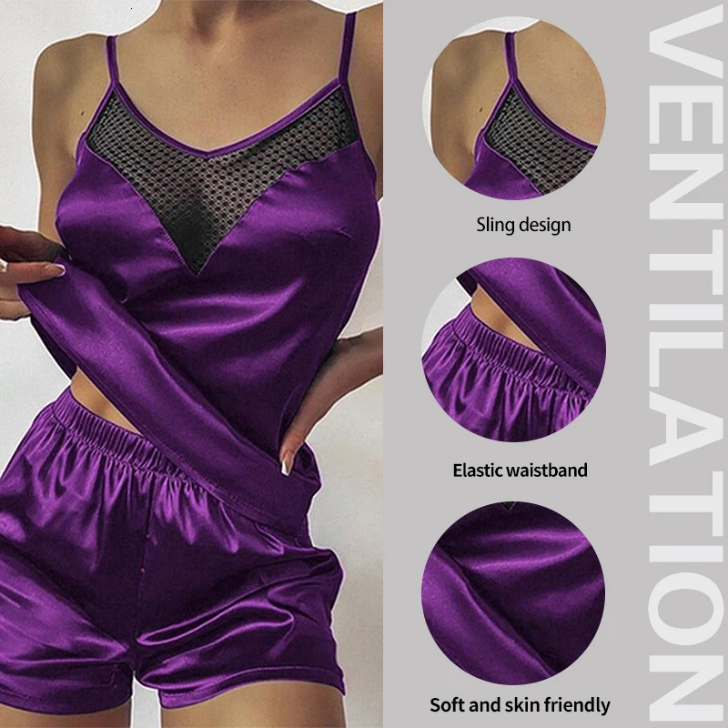 Lace Patchwork Vest Shorts Womens Summer Pajamas Two-Piece Set Lace Sexy Can Be Worn for Casual Wear at Home 250530