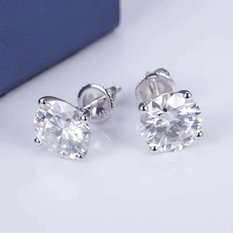 MiShang Jewelry 14K 18K White Gold Round Brilliant Cut Classic Moissanite Earring for Women Wedding/Party