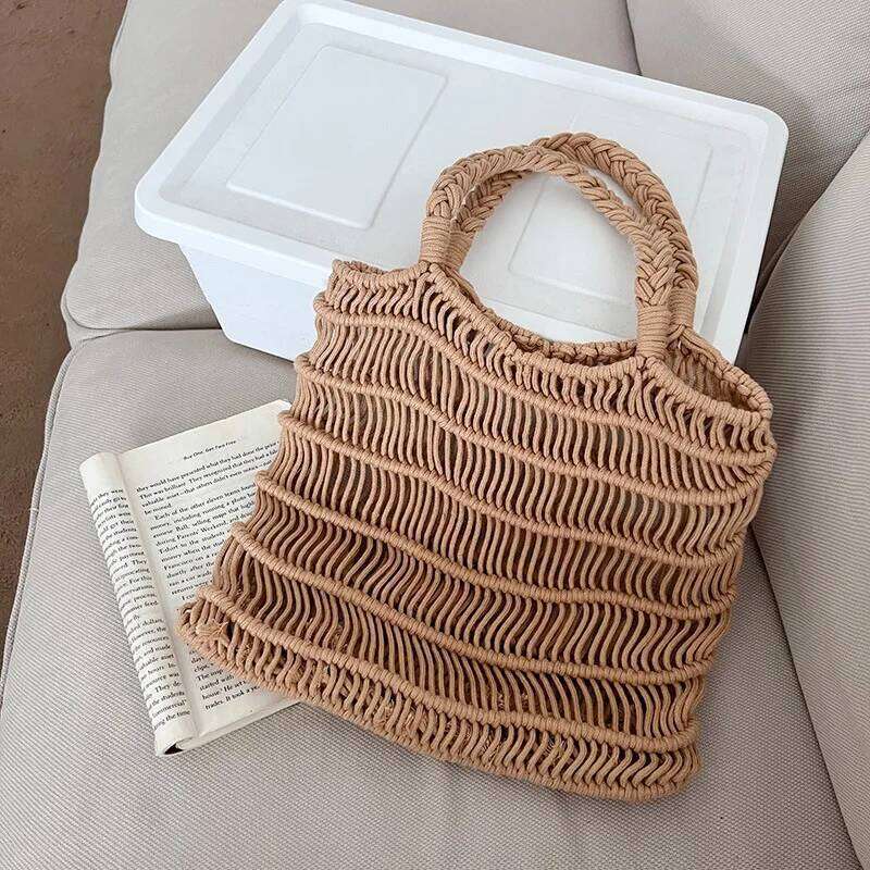 NEW Elegant Straw Woven Shoulder Hobo Purses Fishing Net Handmade Beach Travel Handbag 2023 Summer Shopper Grocery Bags