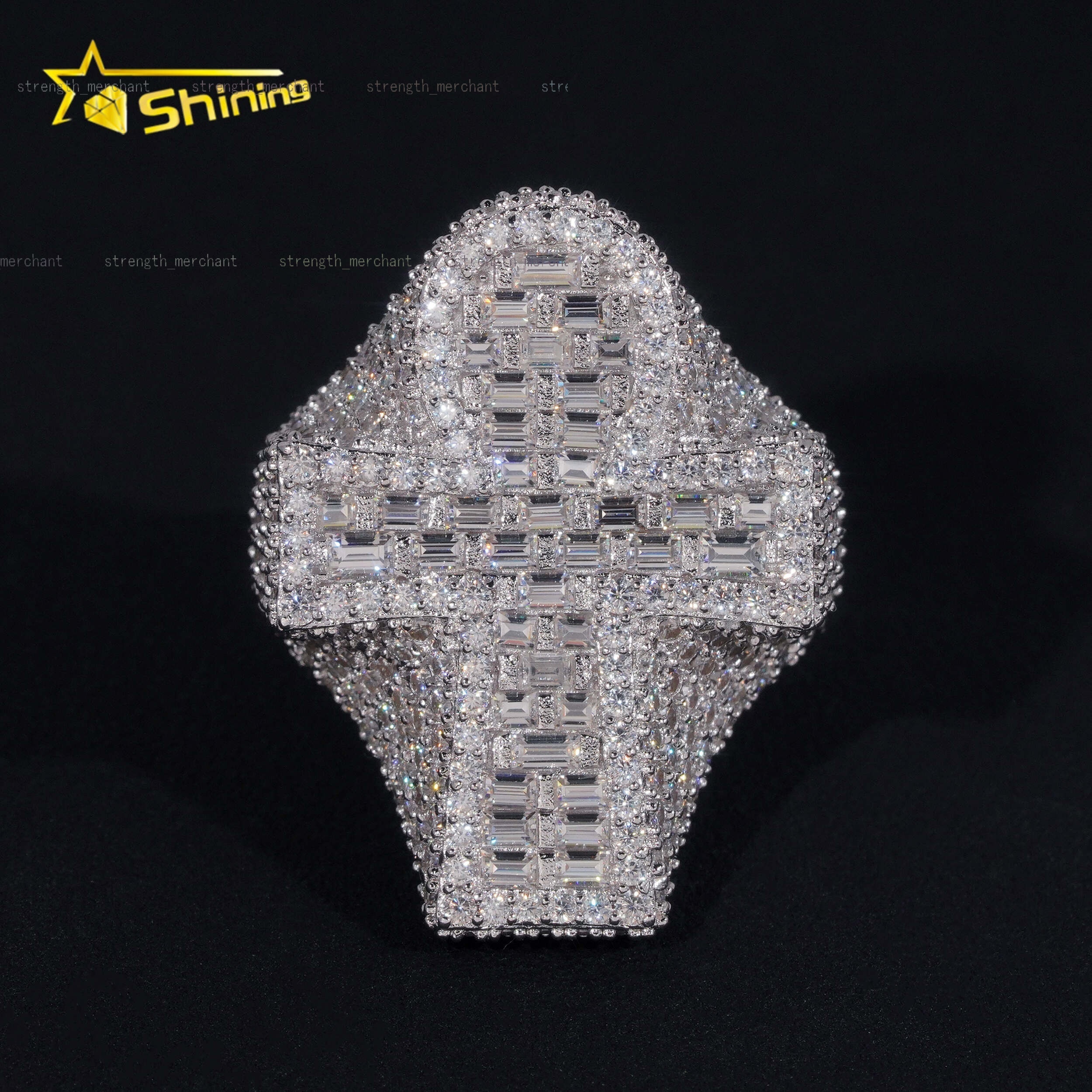 Promotion GRA Certificate 925 Sterling Silver Gold Plated Hip Hop Jewelry VVS Diamond Moissanite Hip Hop Cross Men Ring