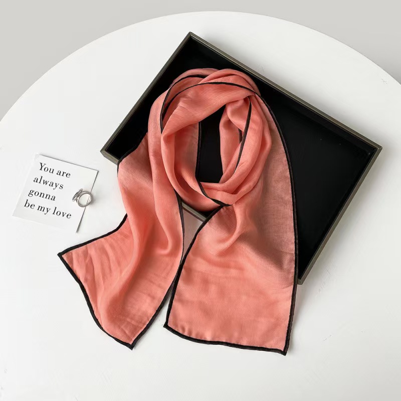 T891 solid color small silk scarf ladies Korean version all-match narrow long scarf hairband temperament ribbon scarf