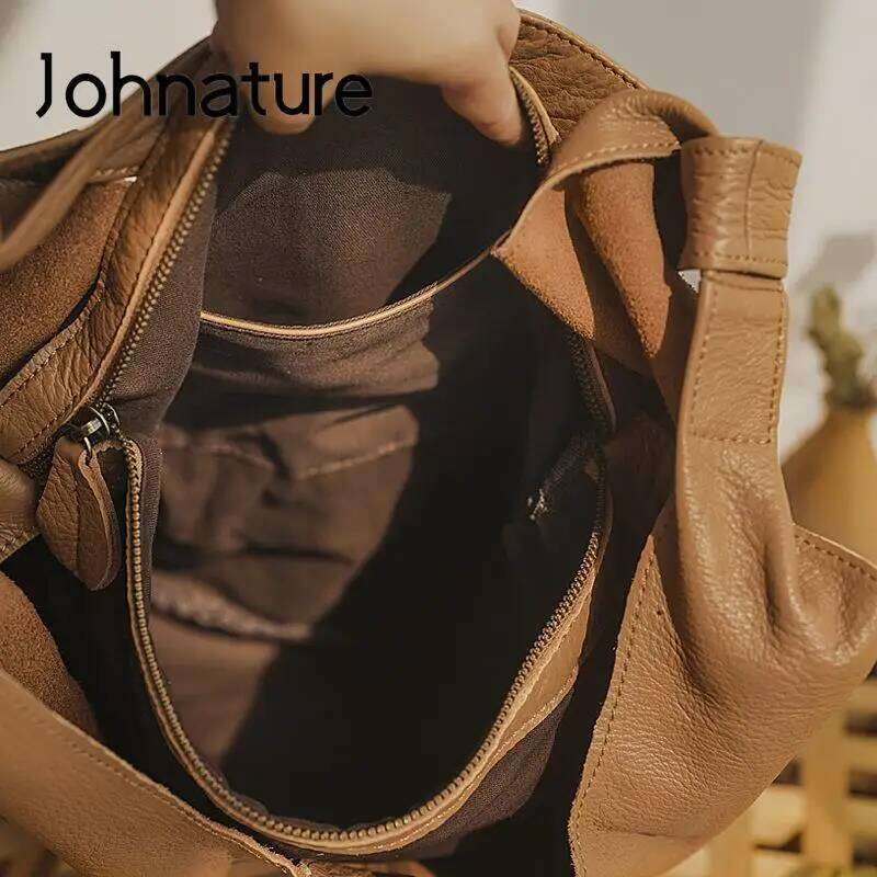 Johnature Casual Commuter Women Bag Genuine Leather 2025 New Versatile Large Capacity Soft Real Cowhide Shoulder Bags 2025/06/05