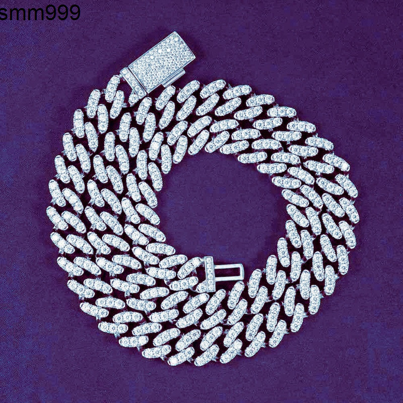 GRA Hip Hop Iced Out Bling 925 Sterling Silver Pass Diamond Tester 12MM VVS Moissanite Prong Miami Cuban Link Chain for Men