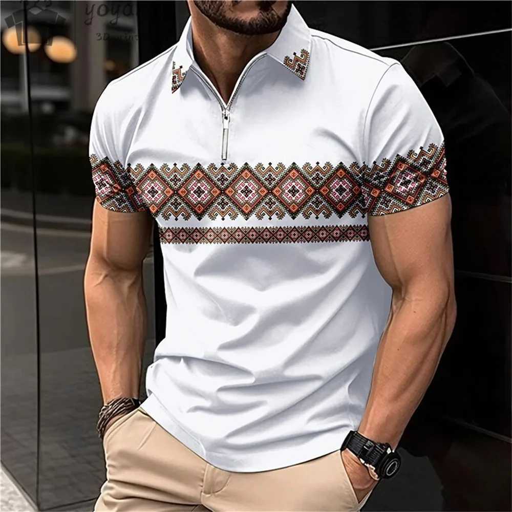 New Summer Mens Fashion Polo Shirt Lapel Short Sleeved Polo Shirt 3D Printing Business Pullover T-Shirt Mens Polo Shirts XJ250605