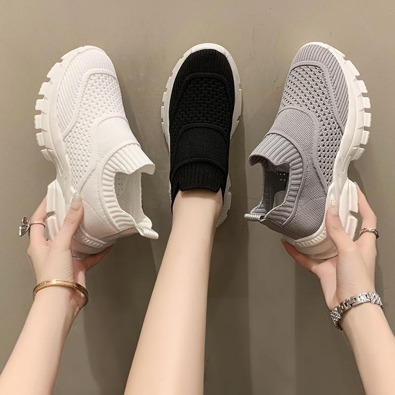 Flyknit Sneakers Summer New Mesh Breathable Lightweight Casual Shoes Thick Sole Slip On Casual Running Shoes For Women Trendy Ddmysaturn