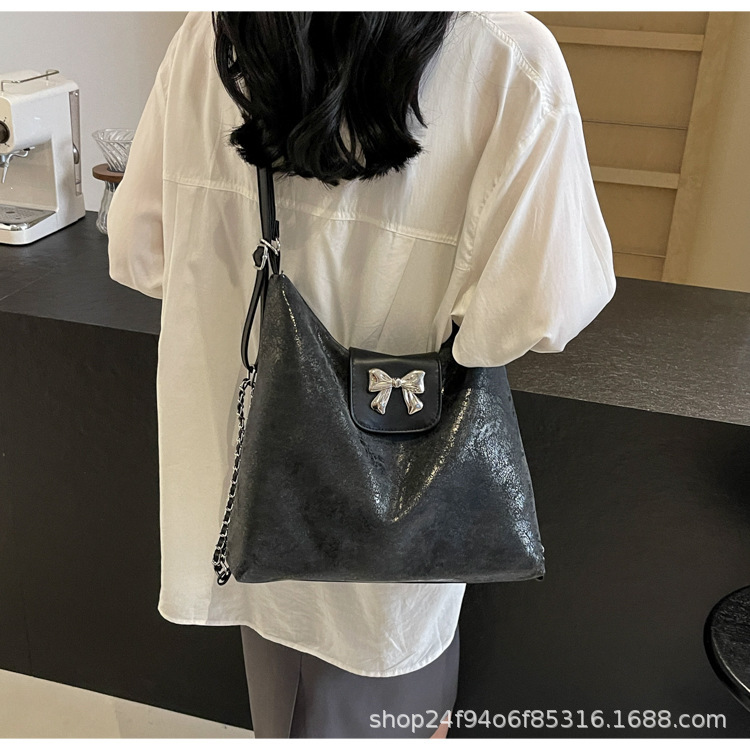 Free shipping designer bag Women's bow high-end feel bag, one texture goddess popular commuting diagonal cross shoulder tote bag
