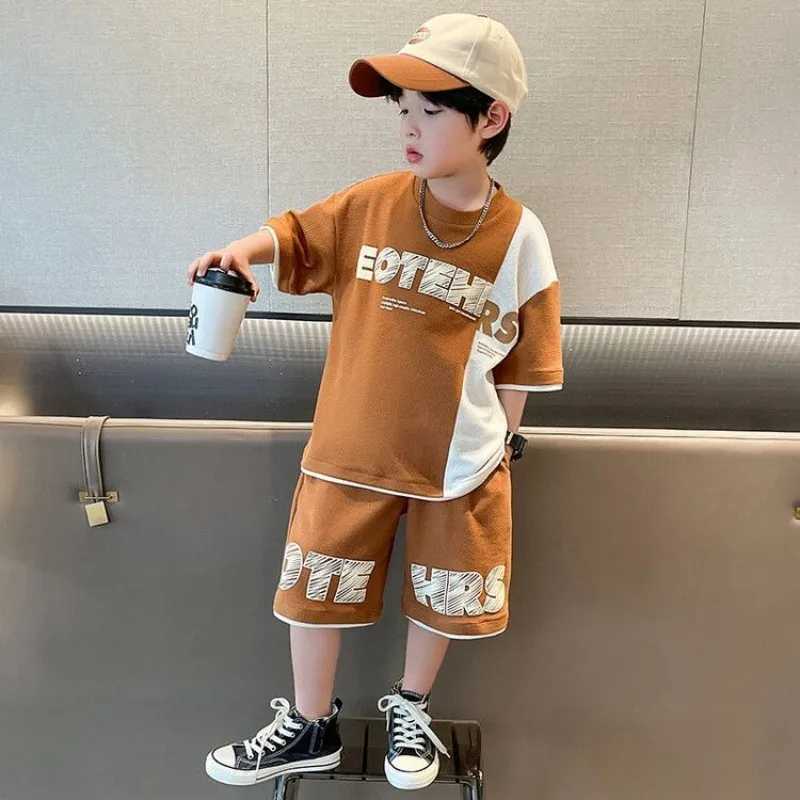 Boys summer tracksuit set 2025 new casual childrens sports T-shirt+shorts two-piece set R250605