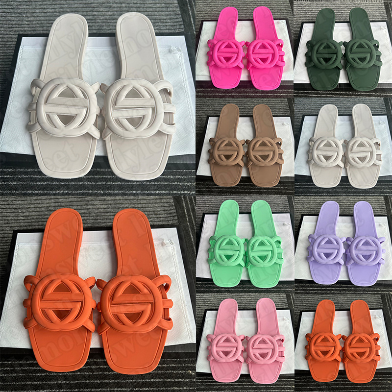 Global Shipping free shipping elegant square toe flat slide designers sandals for women rubber latex slip on size 36-41 comfortable summer slippers Dust Bag with Box