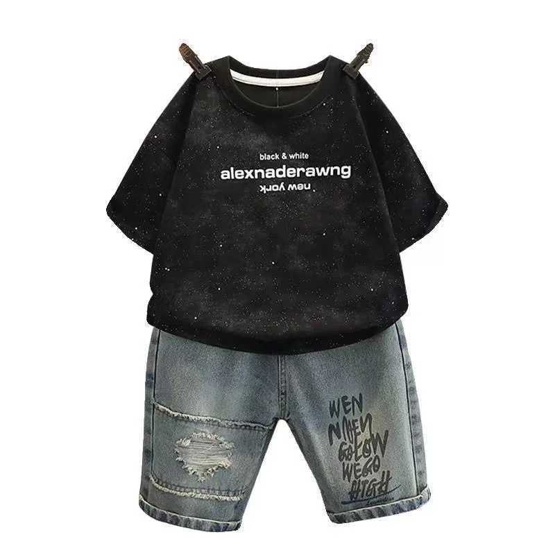 New Summer Boy Clothing New Childrens Clothes Set Boys Short Sleeve T-Shirt+Jeans Shorts 2 Piece Set Kids 1-8T Sportswear Suit R250605
