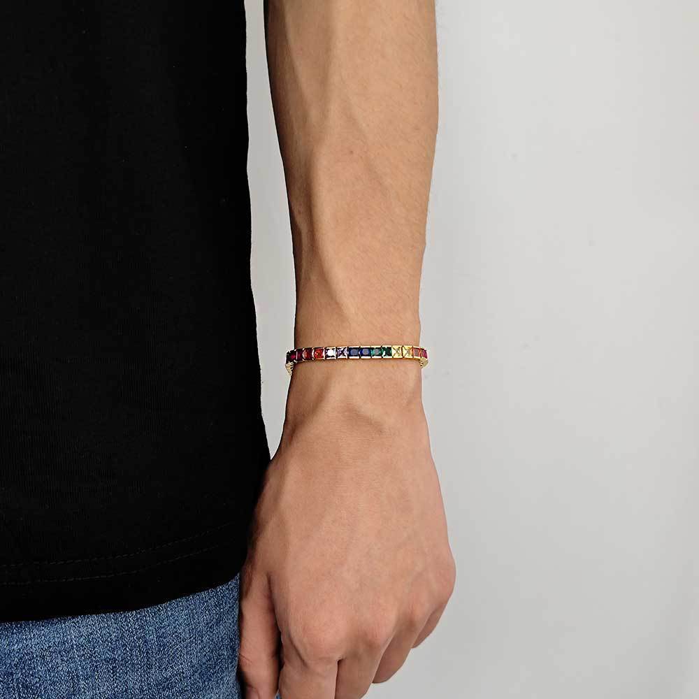 Simple hip hop Bracelet 4mm color tennis chain with square Moissanite trendsetter hip hop bracelet Jewelry