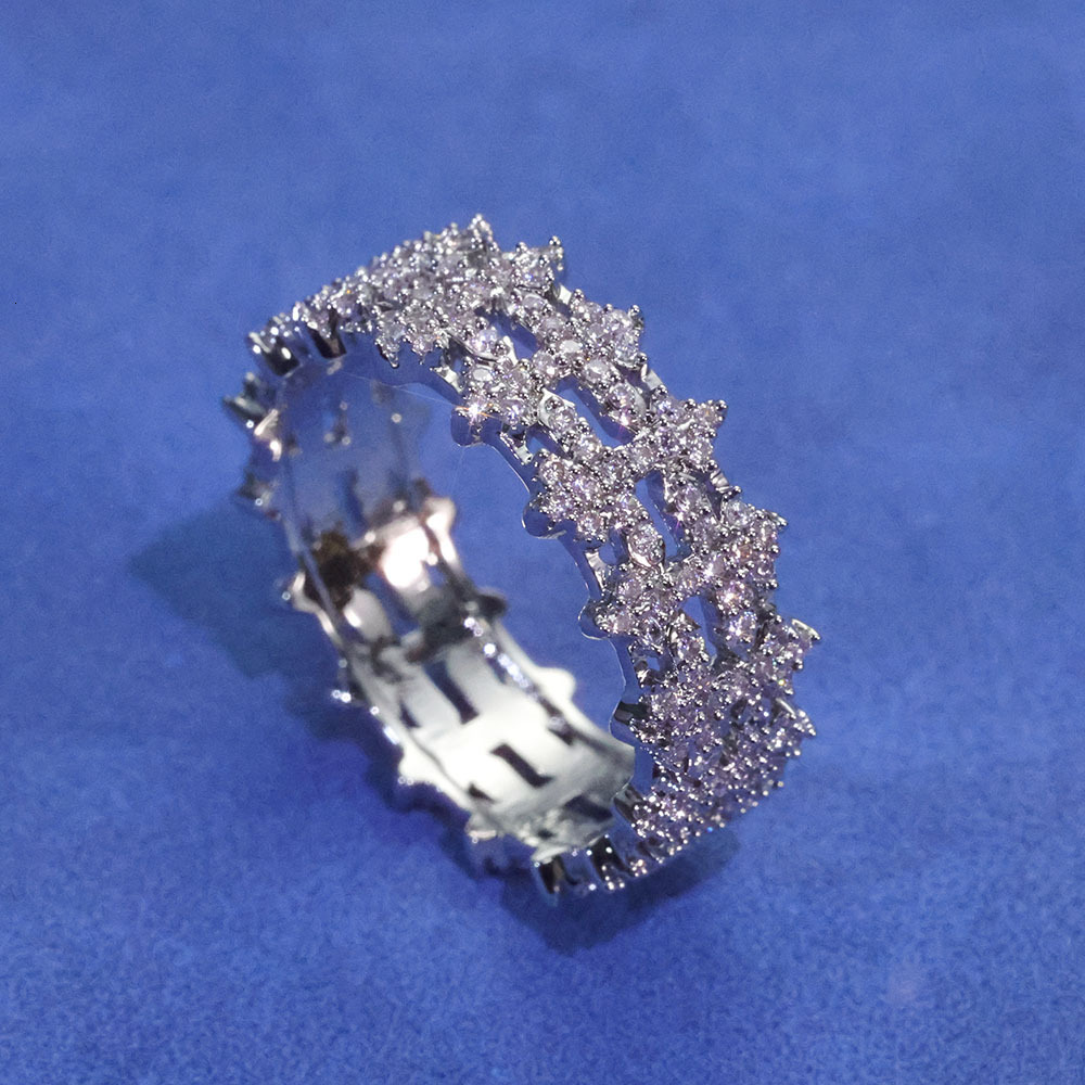 Hip Hop 8mm Micro Paved Full Diamond Ring Personality Trendy Jewelry Accessories Mens Moissanite Ring moissanite