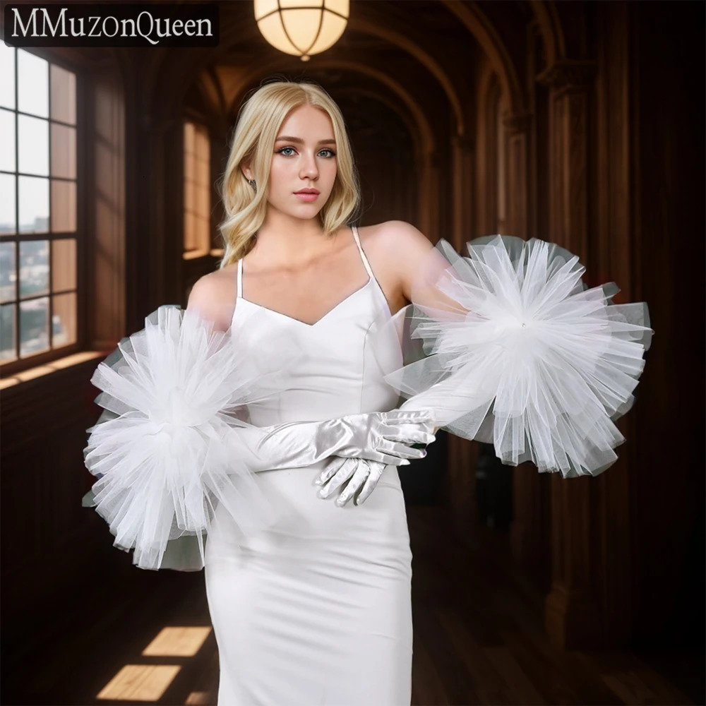 MMQ Exaggerated White And Black Long Bridal Gloves With Fingers Wedding Accessories Women Performance Pography MM10 250530