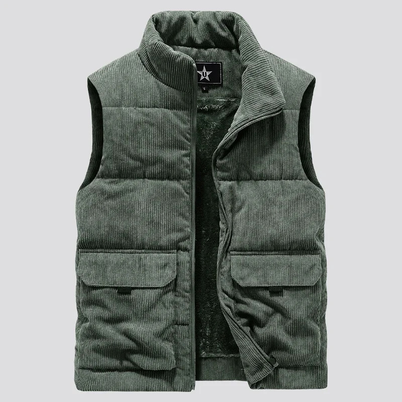 Men Stand Collar Army Thicken Waistcoats Clothing Mens Sleeveless Corduroy Vest Winter Male Classic Fleece Warm Vests Coats 250605Z
