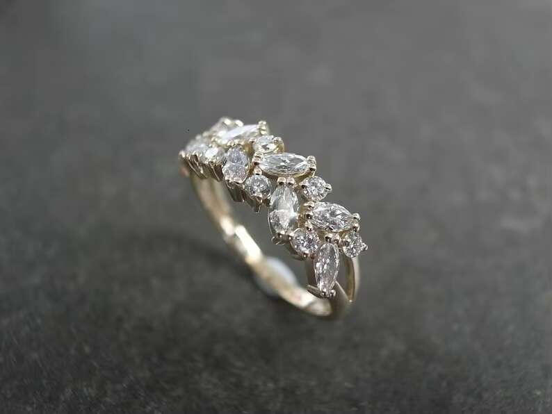 1.39 TCW Colorless Marquise Cut Moissanite Cluater Ring 925 Sterling Silver