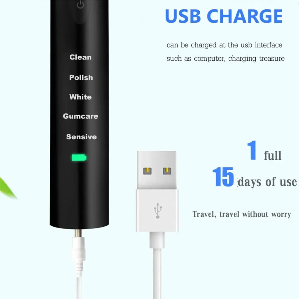 Powerful Ultrasonic Sonic Electric Toothbrush USB Charge Rechargeable Tooth Brush Washable Electronic Teeth Brush J110 250604