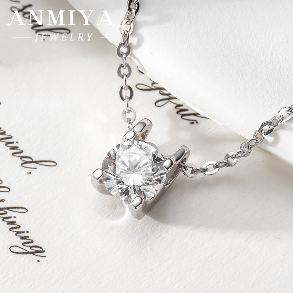 Delicate 925 Silver Jewelry Geometric Zircon Pendant Necklace with Link Chain Design for Fashion