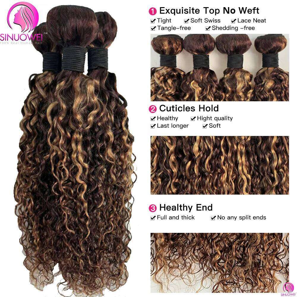 Highlight Water Wave Remy Extension Human Hair Bundles With 13x4 4x4 Lace Closure For Women