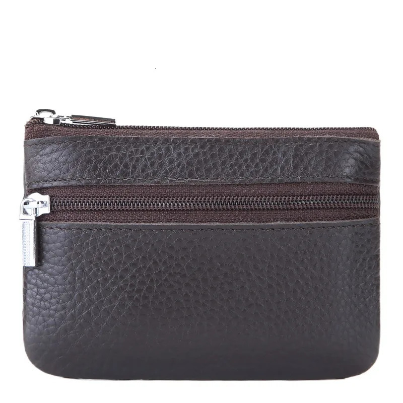 Leather 2 Zipper Coin Purse Wallet With Card Slots Organizer Change HolderCard Case Storage Bag for Men 250605