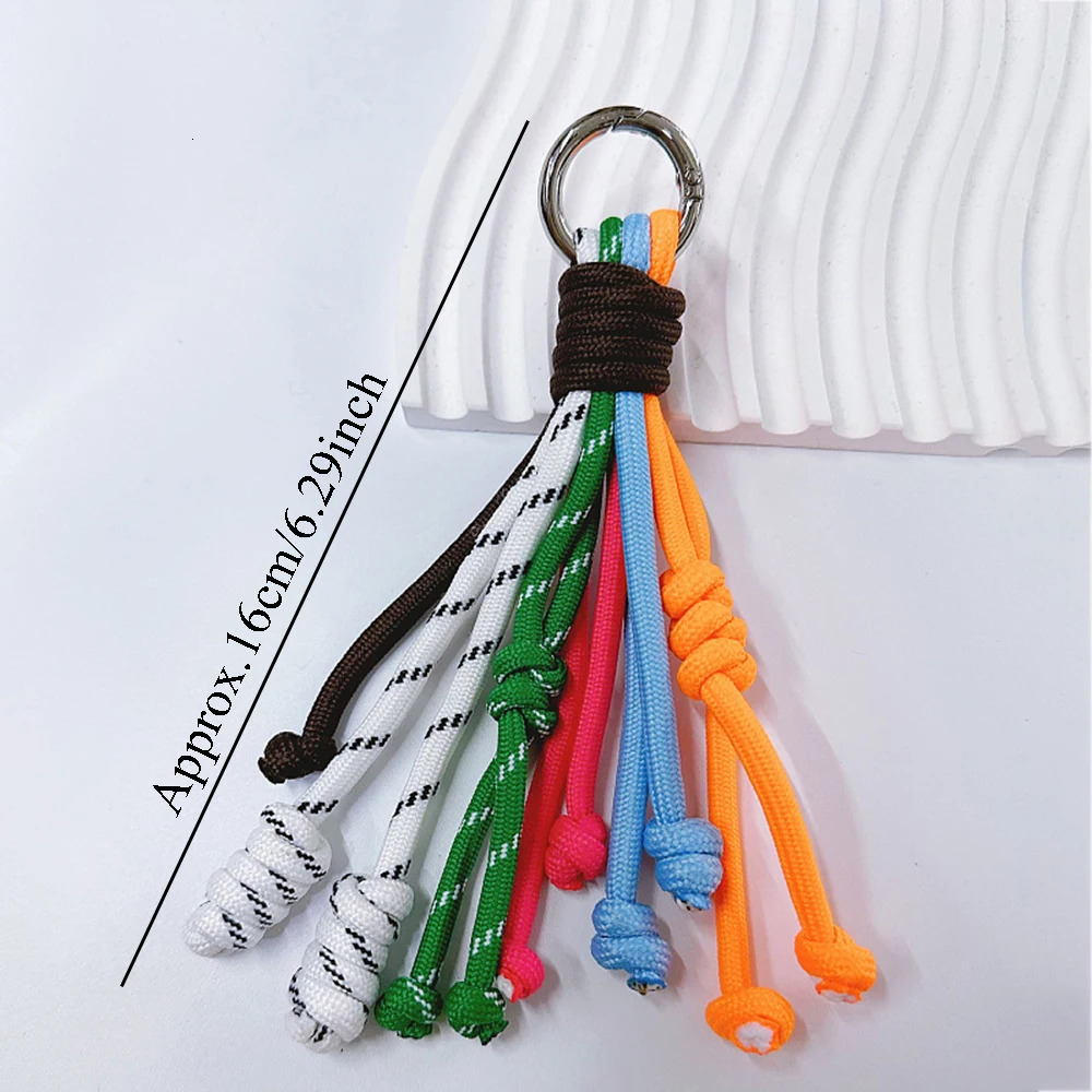 Korean Rainbow Braided Rope Pendant Keychain Fashion Bag Accessories Tassel Anti-theft Key Chain Colorful Pendant Gift Keyring 250604