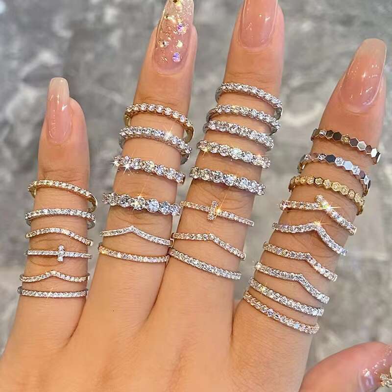 Tiny Wedding Band in 10K Gold Half D Colored Moissanite Eternity Band